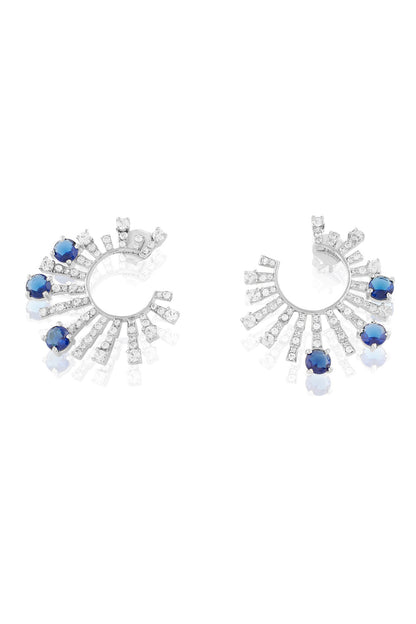 White Rhodium Finish Sapphire Stone Dangler Earrings
