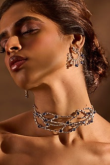 White Rhodium Finish Sapphire Stone Dangler Earrings