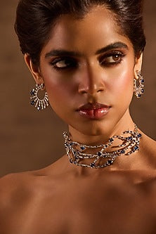 White Rhodium Finish Sapphire Stone Dangler Earrings