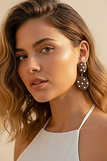 Gold Plated Brown Stone & Pearl Dangler Earrings