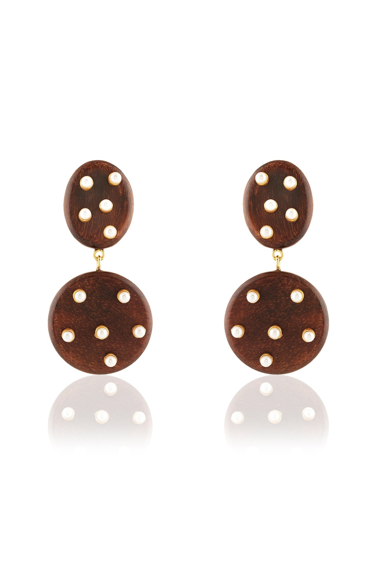 Gold Plated Brown Stone & Pearl Dangler Earrings