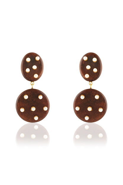 Gold Plated Brown Stone & Pearl Dangler Earrings