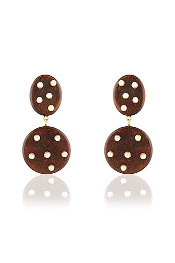 Gold Plated Brown Stone & Pearl Dangler Earrings