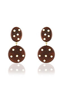 Gold Plated Brown Stone & Pearl Dangler Earrings