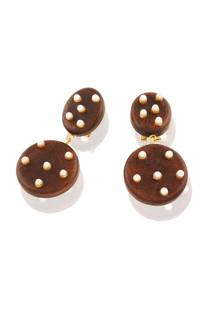 Gold Plated Brown Stone & Pearl Dangler Earrings