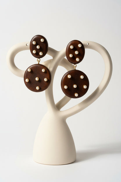 Gold Plated Brown Stone & Pearl Dangler Earrings