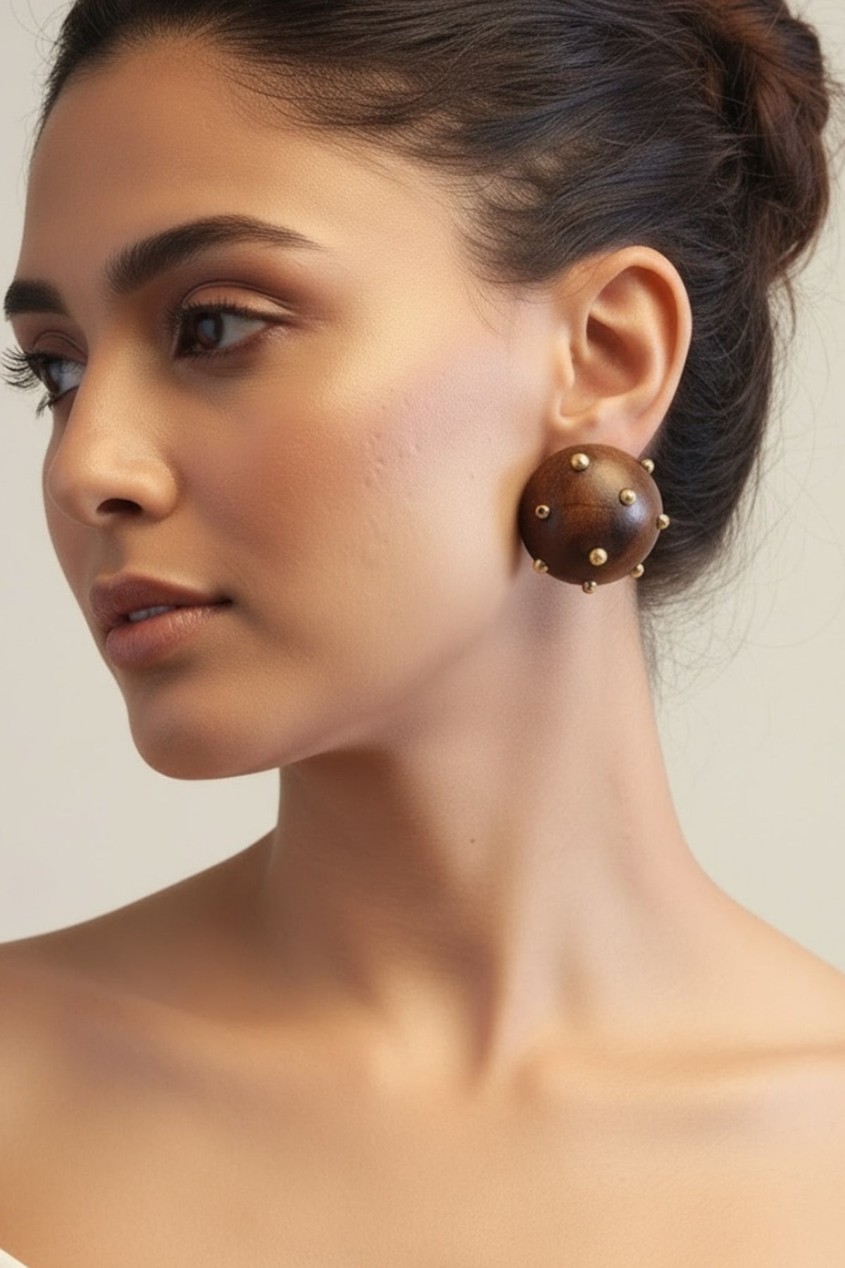 Gold Plated Brown & Gold Stone Stud Earrings