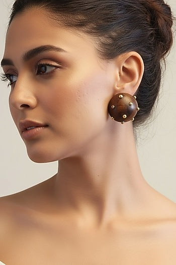 Gold Plated Brown & Gold Stone Stud Earrings