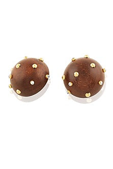 Gold Plated Brown & Gold Stone Stud Earrings
