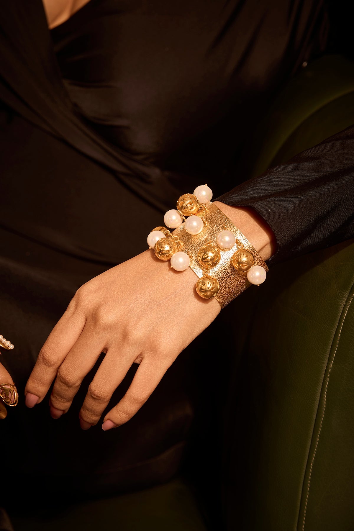 Gold Plated Pearl Adjustable Cuff Bracelet