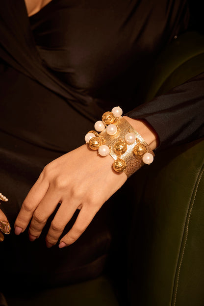 Gold Plated Pearl Adjustable Cuff Bracelet