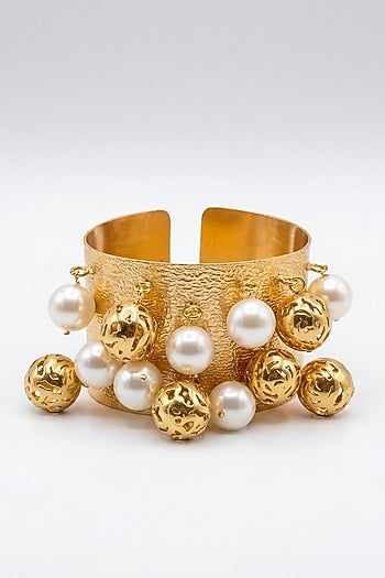 Gold Plated Pearl Adjustable Cuff Bracelet