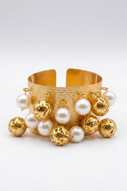 Gold Plated Pearl Adjustable Cuff Bracelet