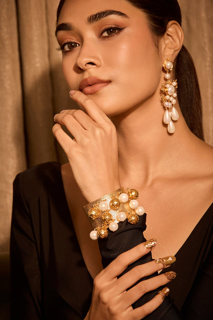 Gold Plated Pearl Adjustable Cuff Bracelet