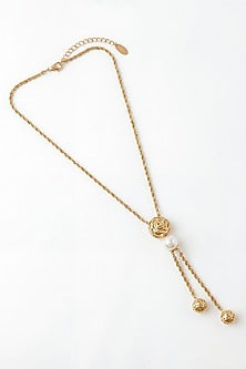 Gold Plated Pearl Lariat Floral Necklace