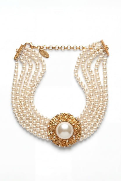 Gold Plated Pearl Choker Necklace