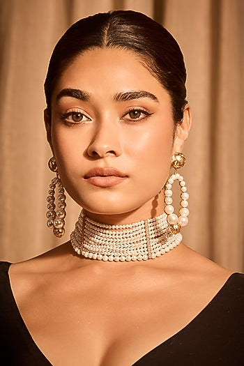 Gold Plated Pearl Statement Choker Necklace