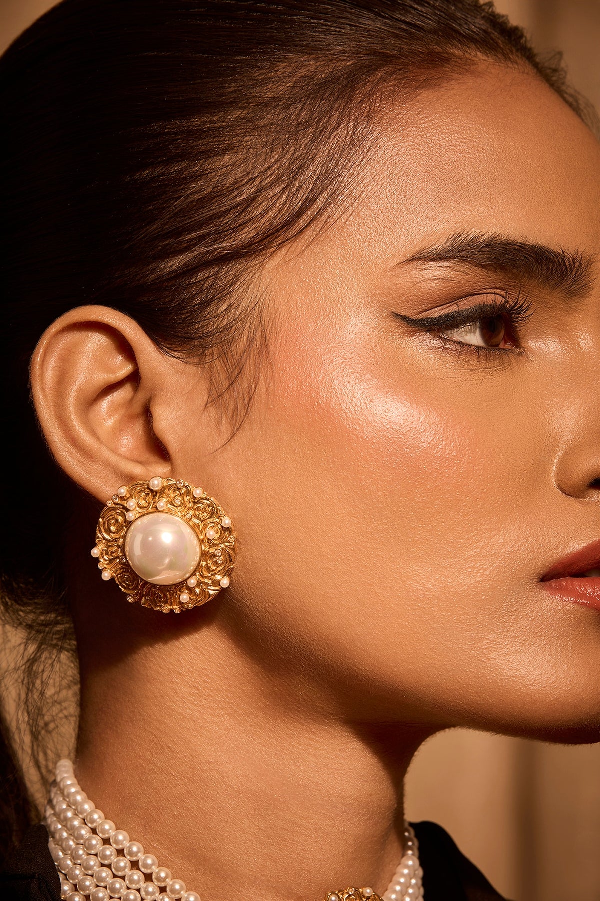 Gold Plated Pearl Stud Earrings