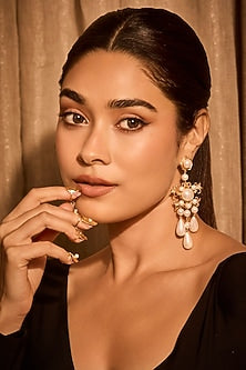 Gold Plated Pearl Floral Dangler Earrings