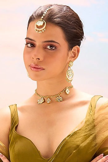 Gold Finish Kundan Polki Maangtikka