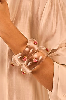 Gold Plated Pink Monalisa Stone Resin Bangle
