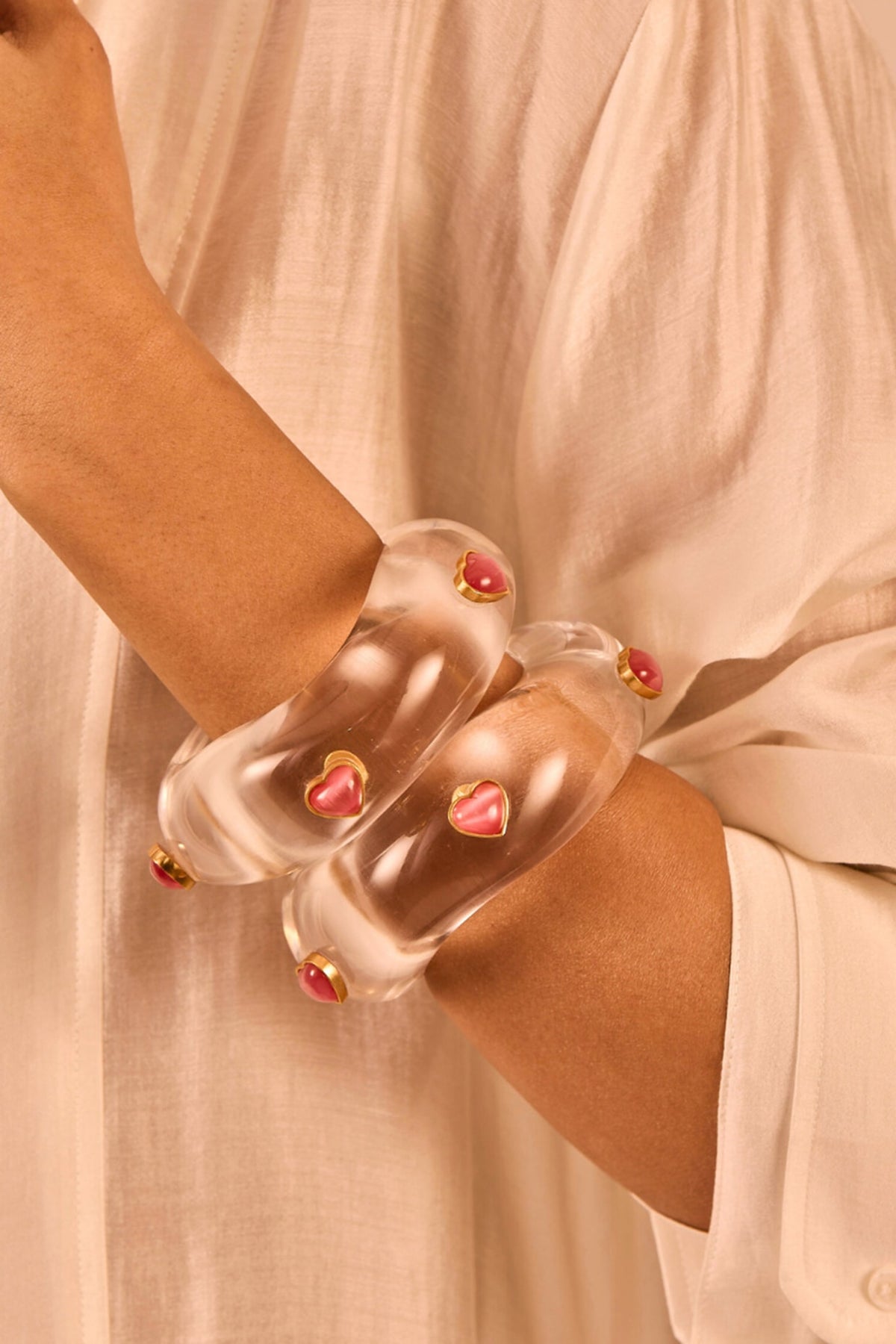 Gold Plated Pink Monalisa Stone Resin Bangle