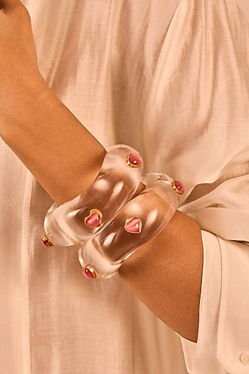 Gold Plated Pink Monalisa Stone Resin Bangle