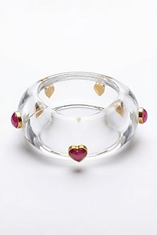 Gold Plated Pink Monalisa Stone Resin Bangle
