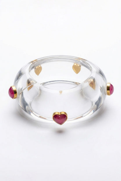 Gold Plated Pink Monalisa Stone Resin Bangle