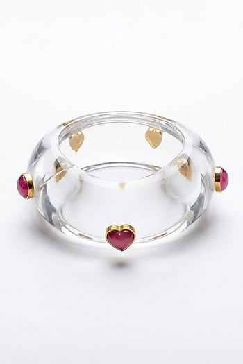 Gold Plated Pink Monalisa Stone Resin Bangle