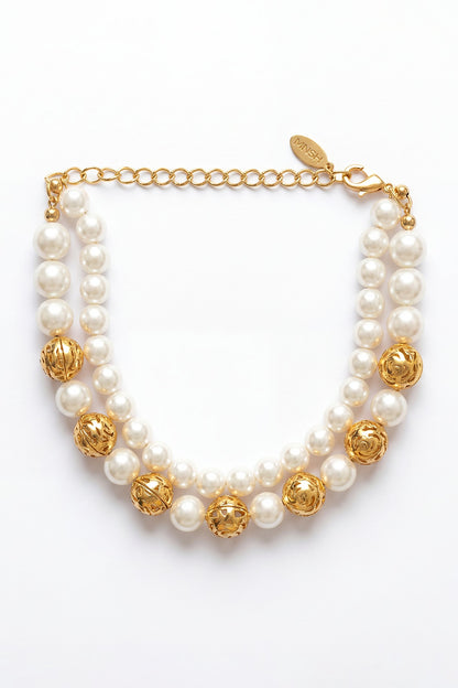 Gold Plated Pearl Hepburn Rose Necklace