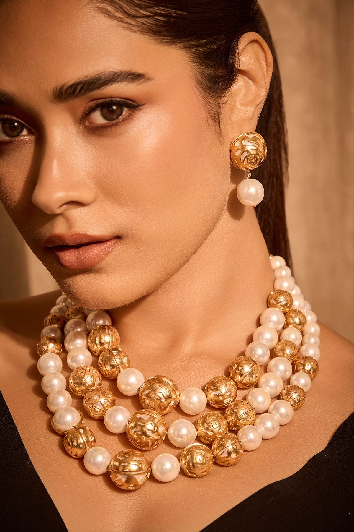 Gold Plated Pearl Layered Necklace