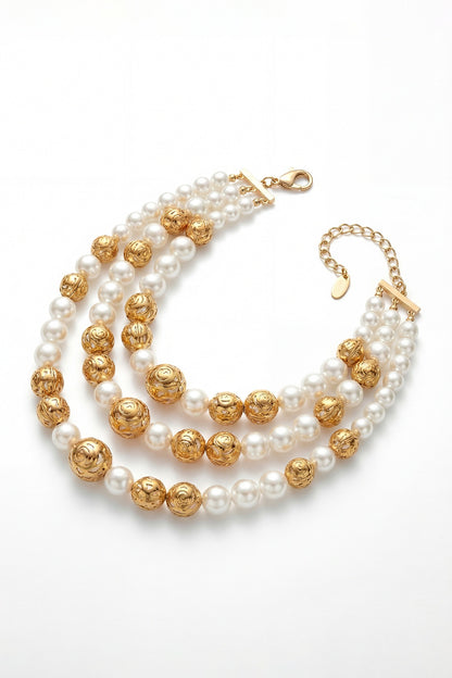 Gold Plated Pearl Layered Necklace