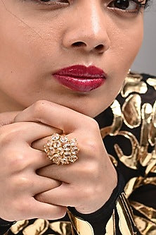 Gold Finish Bauble Crystal Ring
