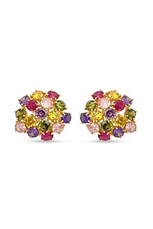 Gold Finish Bauble Crystal Multi-Colored Stud Earrings