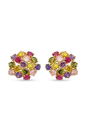 Gold Finish Bauble Crystal Multi-Colored Stud Earrings