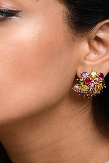Gold Finish Bauble Crystal Multi-Colored Stud Earrings