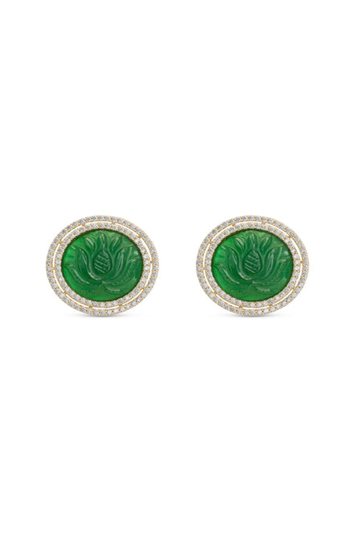 Gold Finish Green Lotus Quartz Stud Earrings