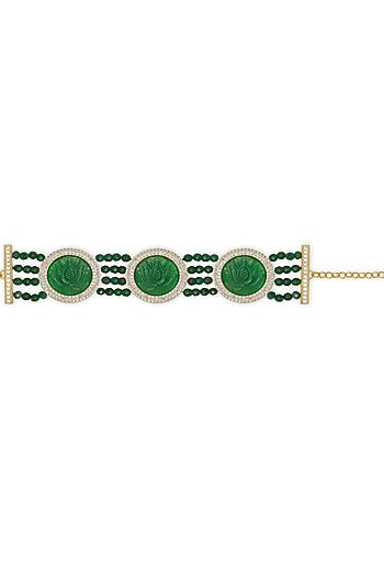 Gold Finish Green Lotus Quartz Bracelet