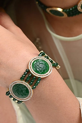 Gold Finish Green Lotus Quartz Bracelet