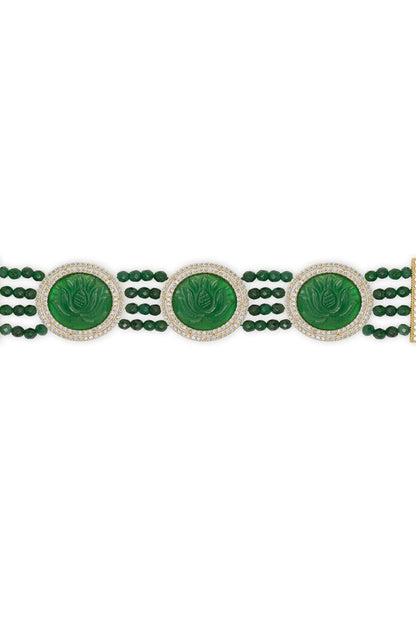 Gold Finish Green Lotus Quartz Bracelet