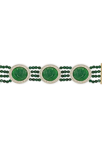 Gold Finish Green Lotus Quartz Bracelet