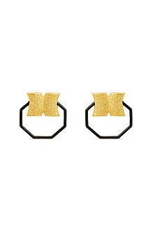 Gold Finish Black Hexagon Candy Hoop Earrings