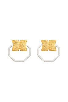 Gold Finish White Hexagon Candy Hoop Earrings