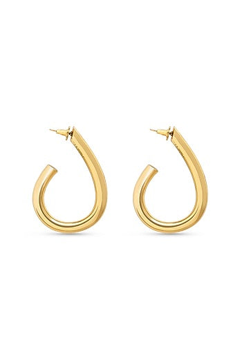 Gold Finish Drop Hoop Earrings