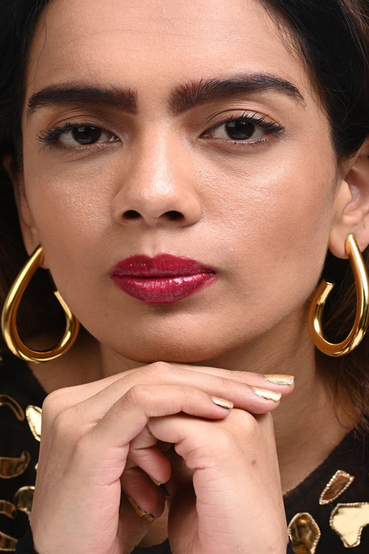 Gold Finish Drop Hoop Earrings