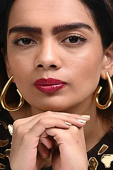 Gold Finish Drop Hoop Earrings