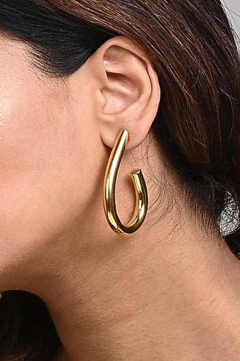 Gold Finish Drop Hoop Earrings