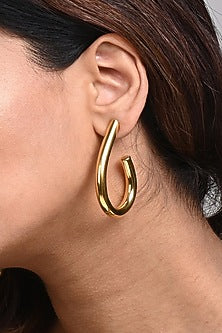 Gold Finish Drop Hoop Earrings
