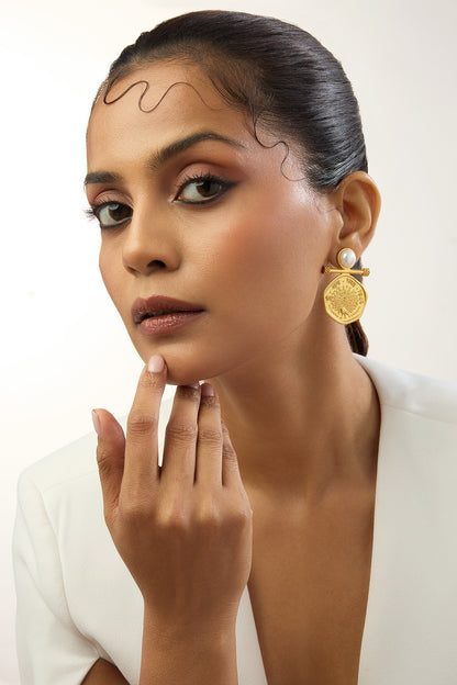 Gold Plated Pearl Dangler Earrings